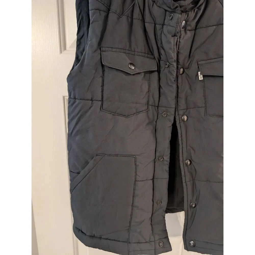 Levi's Men's Quilted Puffer Vest Size M Black Western Snap Front